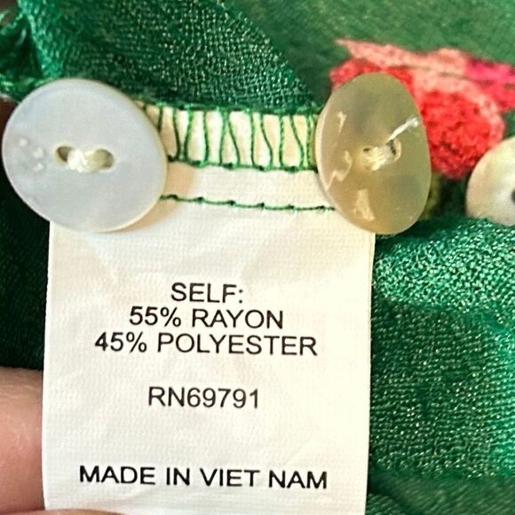 Fig and Flower embroidered green flowered‎ long sleeve top in medium - Picture 8 of 11